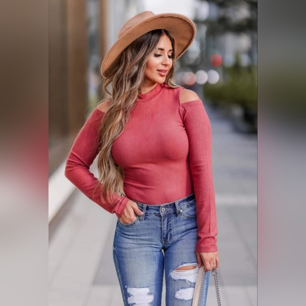 CBRAND Relentless Cold Shoulder Bodysuit - Terracotta - Small